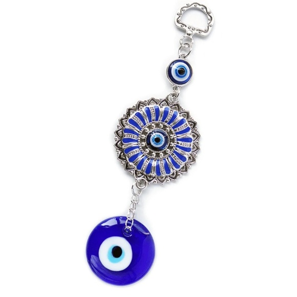 NWT Ornate Silver Metal Evil Eye 🧿 Sunflower 🌻 Shaped Hanging Decoration - Picture 1 of 4